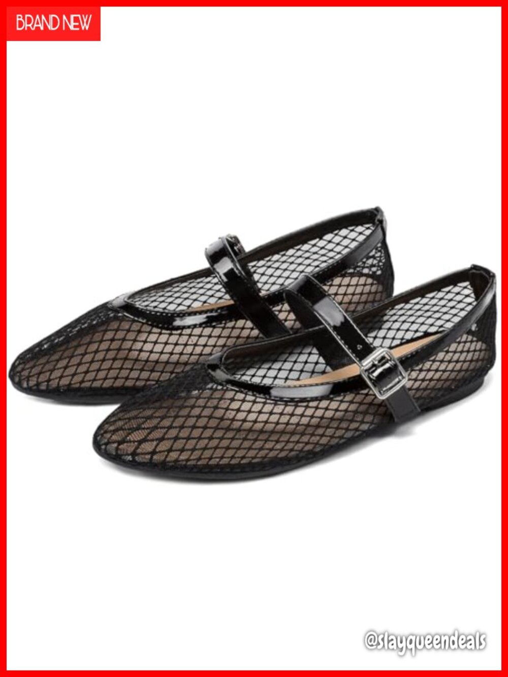 Mesh Ballet Flats Fishnet Mary Jane Ballerina Buckle Strap Round Toe Flat Shoes